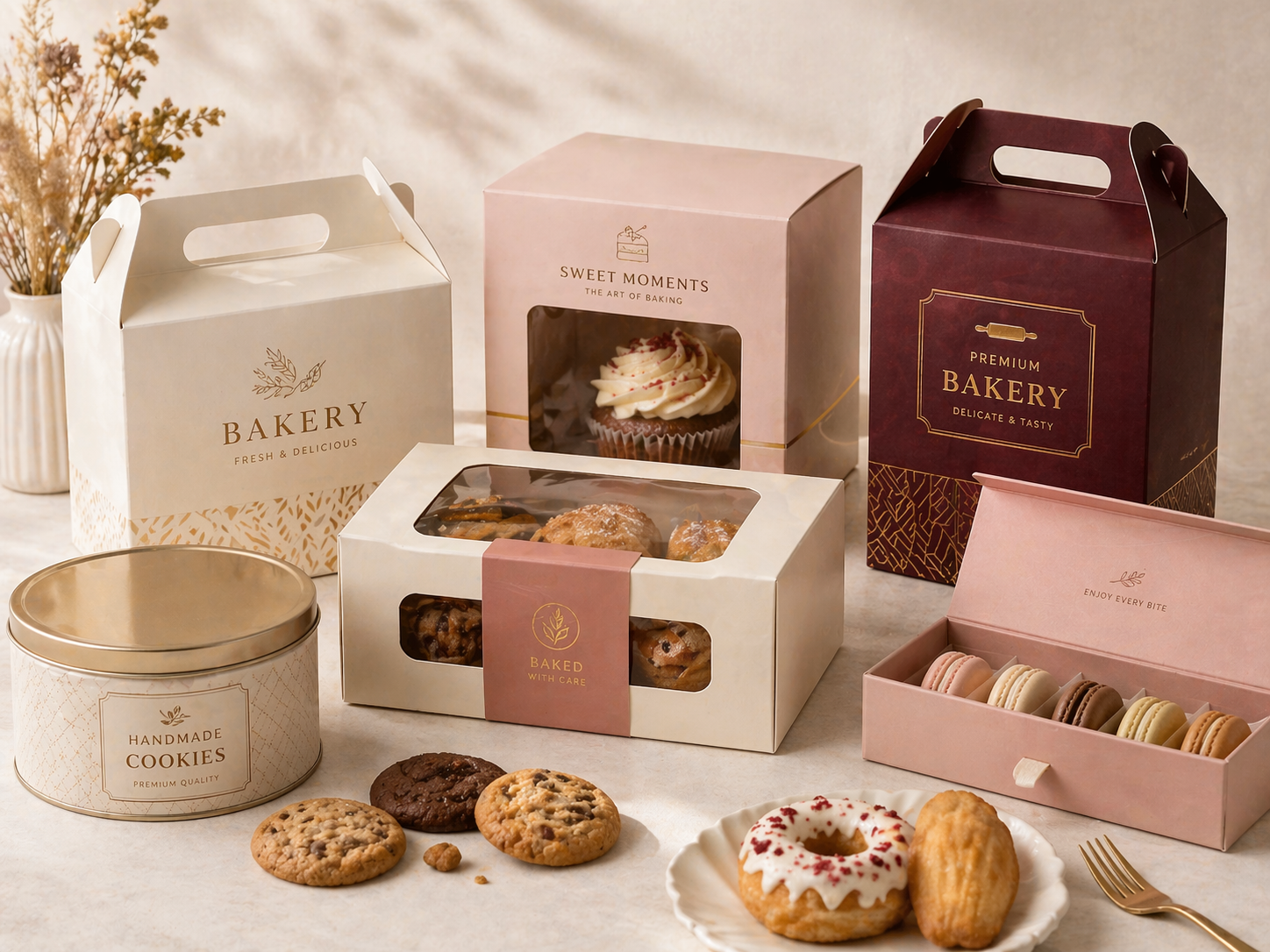 Bakery packaging -- custom paper boxes and tins for cookies and cakes