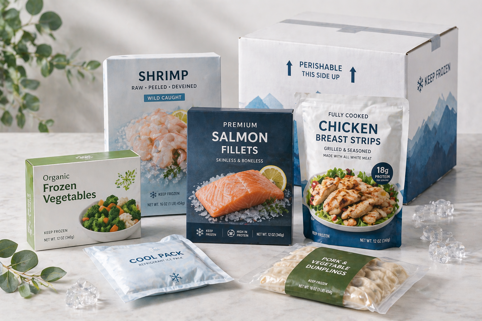 Frozen food packaging -- moisture-proof boxes and flexible pouches for frozen products