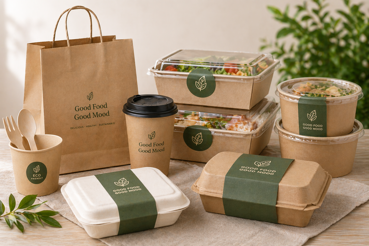 Takeaway food packaging -- disposable containers and paper bags for restaurants