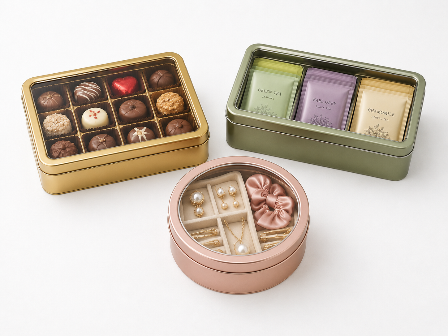 Clear lid tin boxes with transparent top