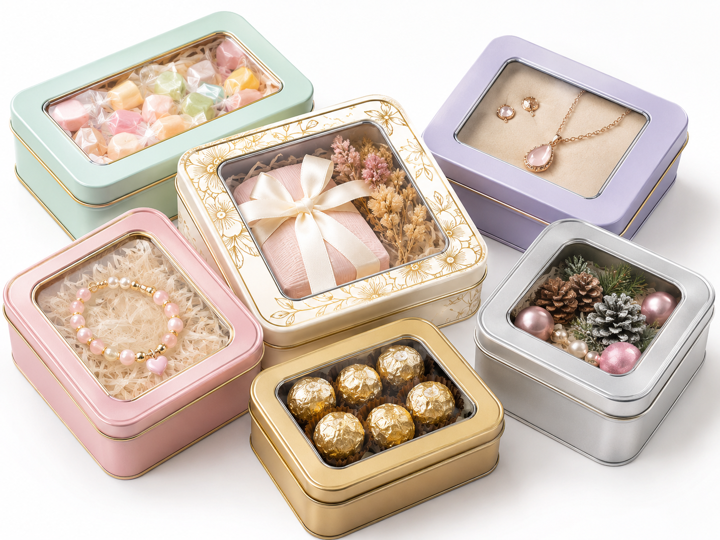 Gift window tin boxes with transparent lid