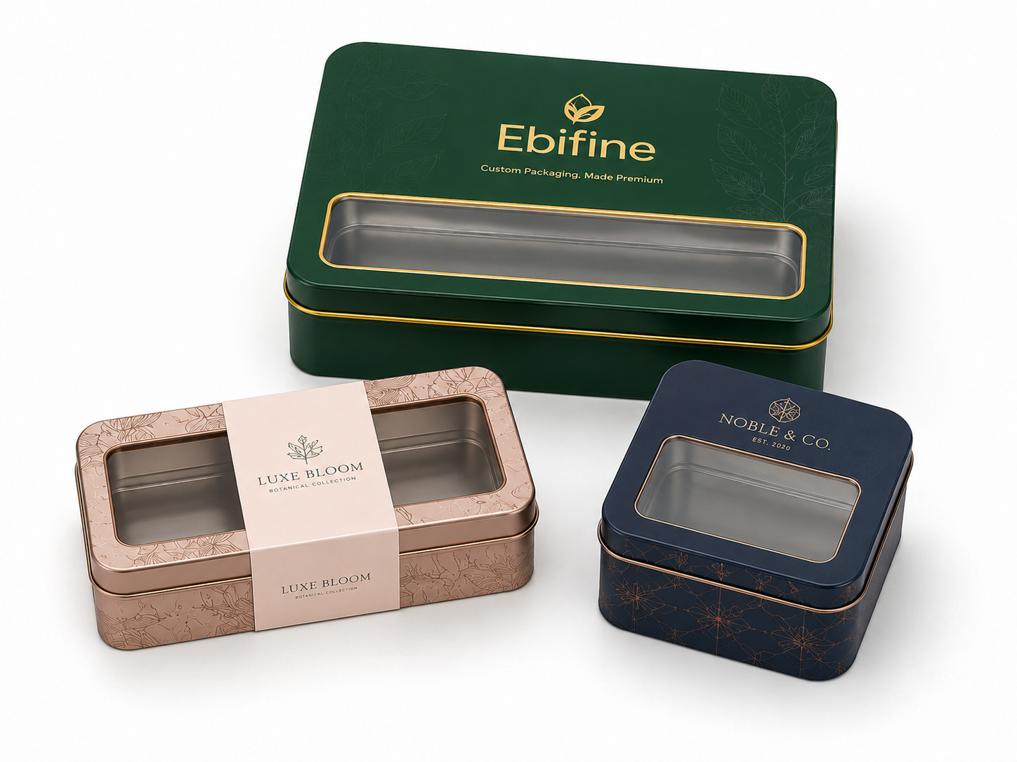 Printed window tin boxes with custom artwork