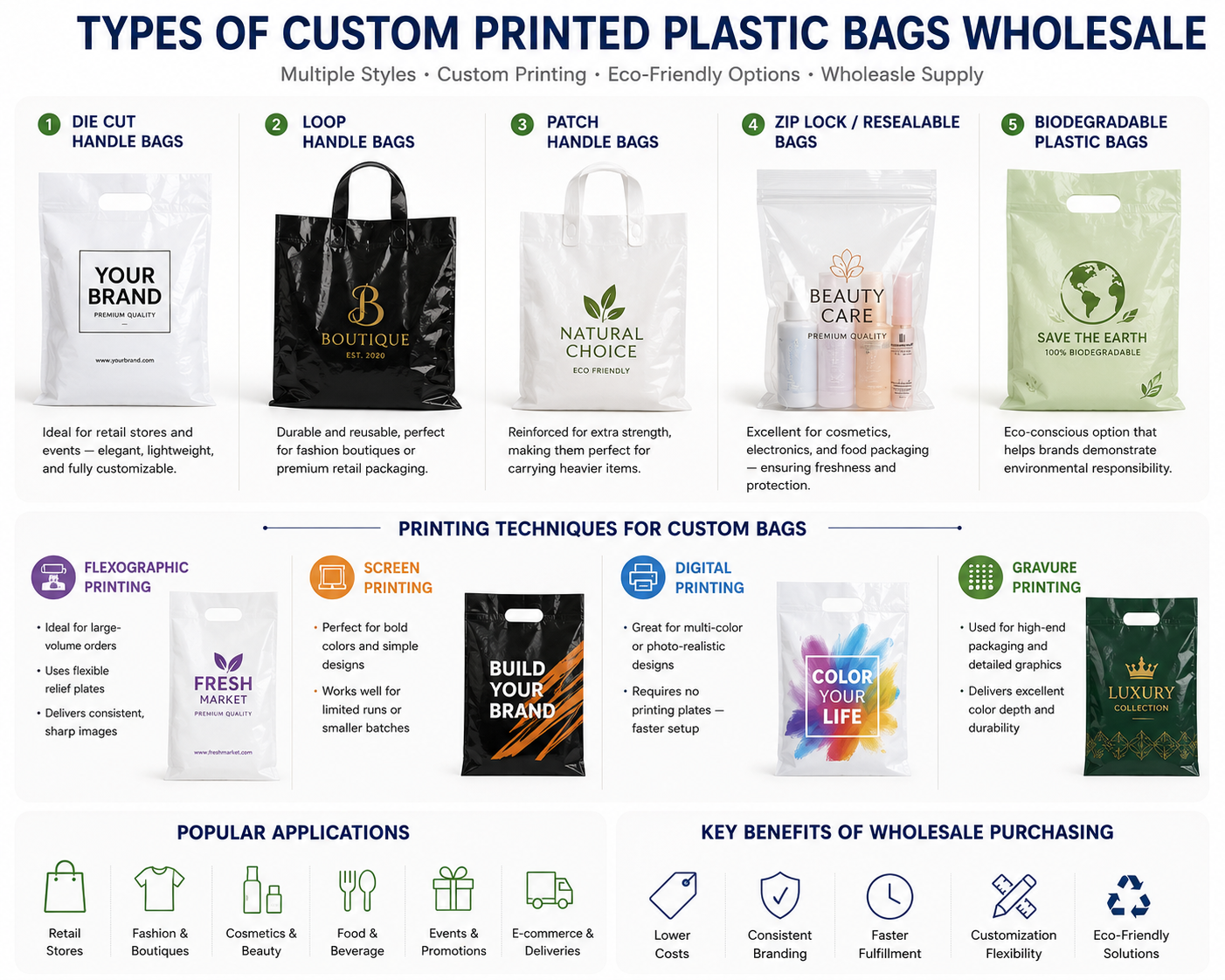 Types of Custom Printed Plastic Bags Wholesale
